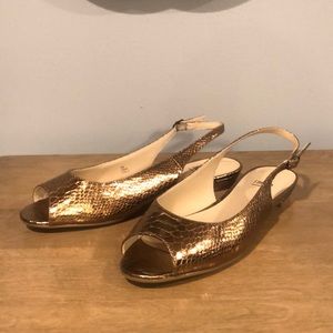 Copper sling back snake skin flats